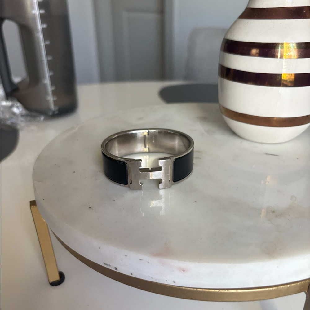 Hermes Clic Clac H Bracelet Authentic Black and Silver